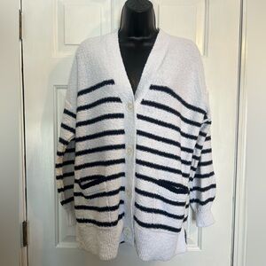 LOFT Navy and White Striped Cardigan